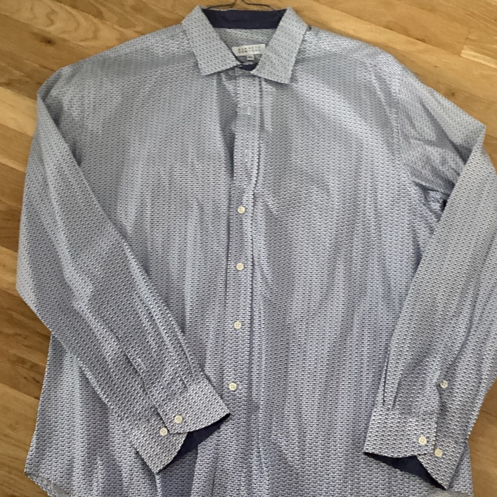 Barneys New York Blue Micro-Pattern Dress Shirt.  XL